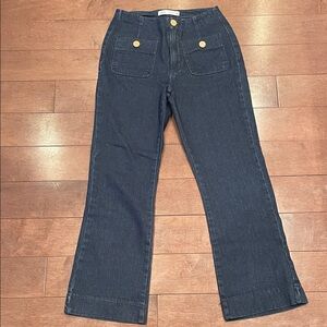 Zara Dark Blue Straight Leg Jeans with Front Patch Pockets